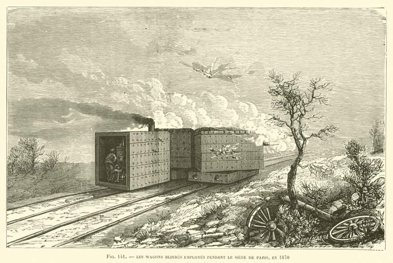 Die gepanzerten Waggons, die während der Belagerung von Paris 1870 verwendet wurden von French School