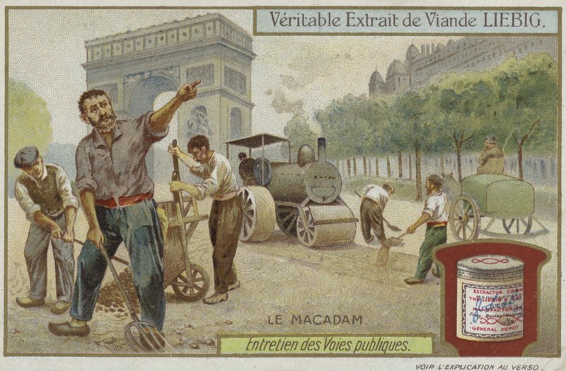 Liebig-Karte mit Straßeninstandhaltung von French School