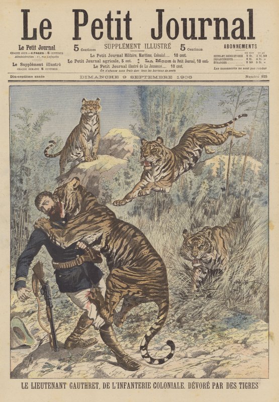 Leutnant Gauthret der französischen Kolonialinfanterie von Tigern in Annam verschlungen von French School