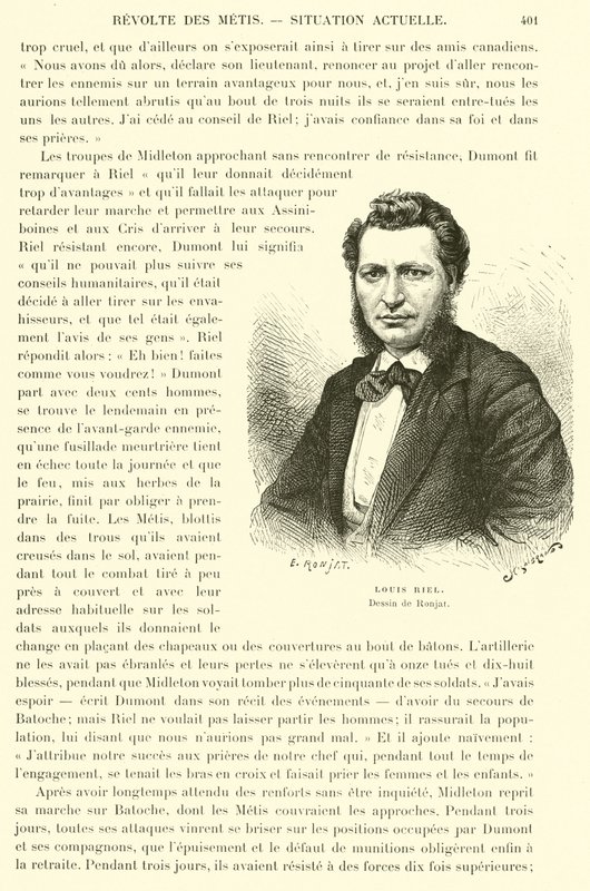 Louis Riel, kanadischer Politiker und Anführer der Métis im kanadischen Präriegebiet von French School