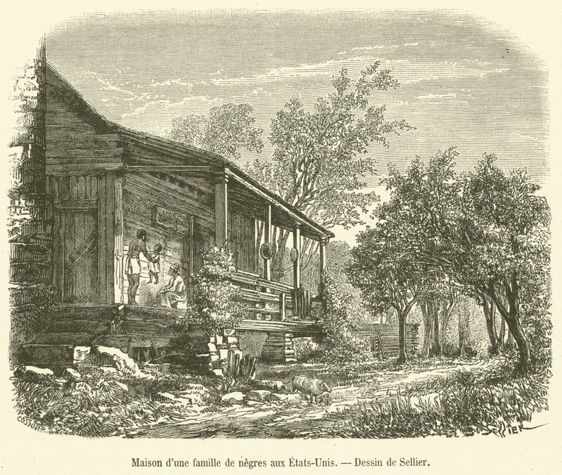 Haus einer schwarzen Familie in den Vereinigten Staaten (Stich) von French School