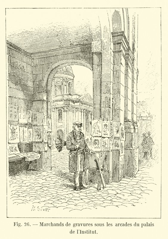 Gravierhändler unter den Arkaden des Palais de l