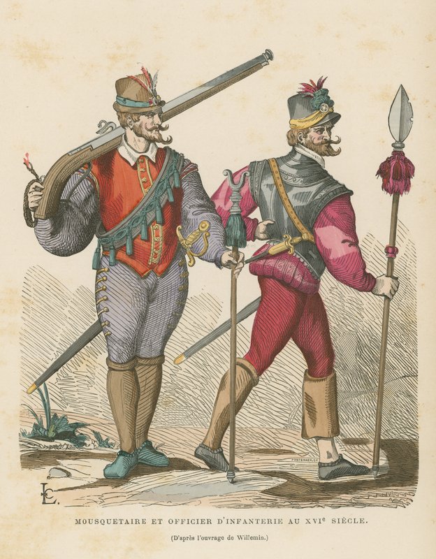 Musketier und Infanterieoffizier, 16. Jahrhundert von French School