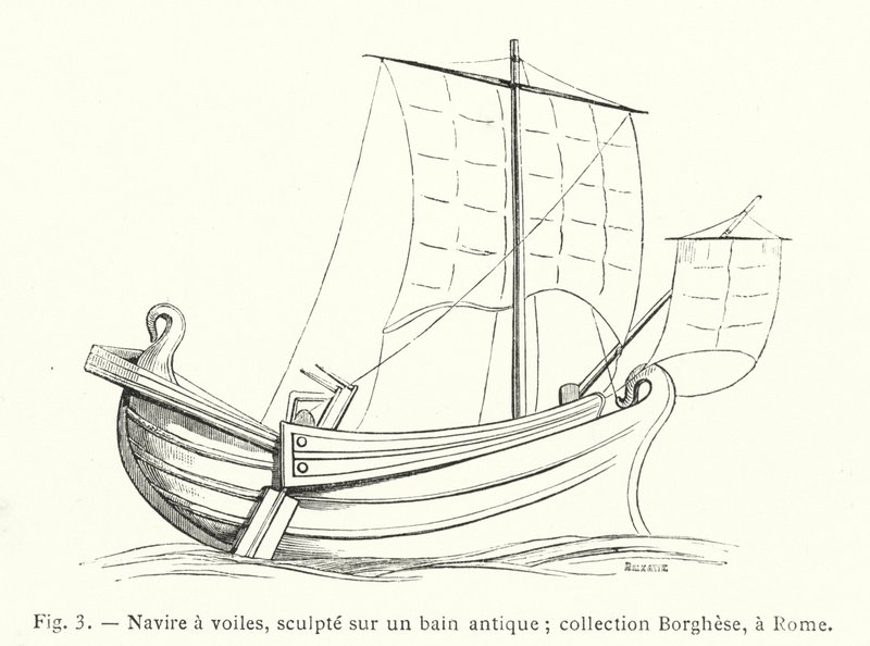 Segelschiff, auf einem antiken Bad geschnitzt; Sammlung Borghese, Rom (Stich) von French School