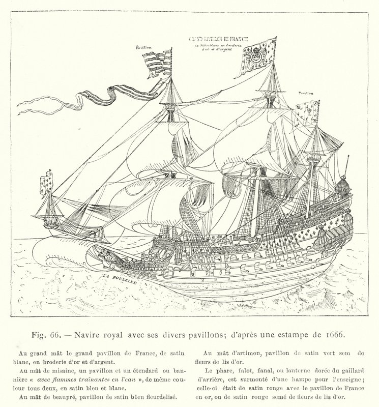 Königliches Schiff mit seinen verschiedenen Flaggen; nach einem Stich von 1666 (Stich) von French School