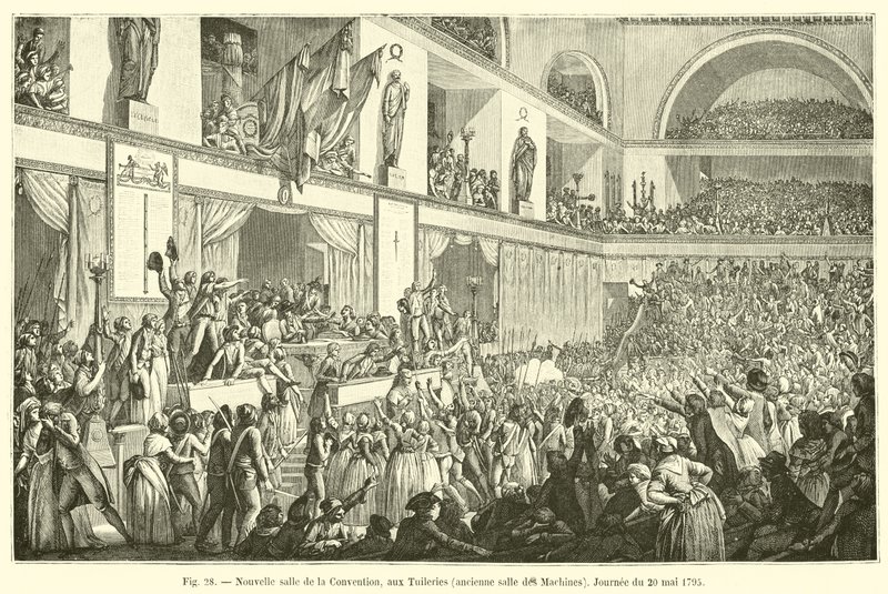 Neuer Sitzungssaal der Konvention in den Tuilerien, ehemaliger Maschinensaal, Tag des 20. Mai 1795 von French School