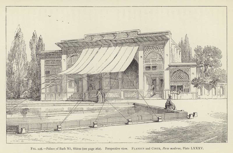 Palast von Bash No, Shiraz, Perspektivische Ansicht von French School