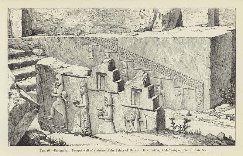 Persepolis, Brüstungsmauer der Treppe des Palastes von Darius von French School