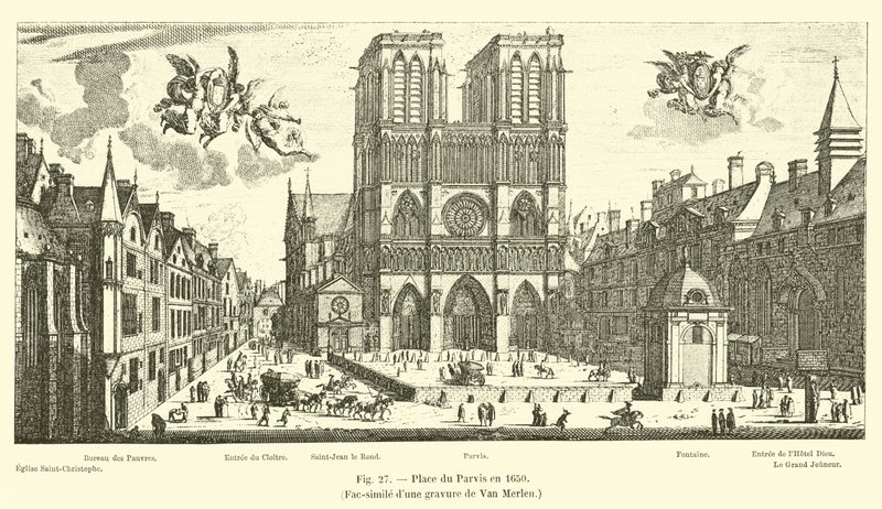 Place du Parvis im Jahr 1650, Faksimile eines Stichs von Van Merlen von French School
