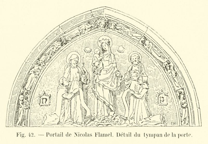 Portal von Nicolas Flamel, Detail des Tympanons der Tür von French School