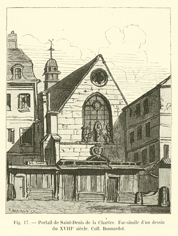 Portal von Saint-Denis de la Chartre, Faksimile einer Zeichnung aus dem 18. Jahrhundert, Sammlung Bonnardot von French School
