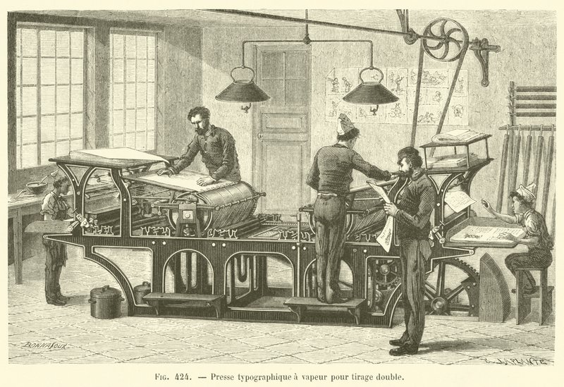 Dampfdruckpresse für Doppeldruck (Gravur) von French School