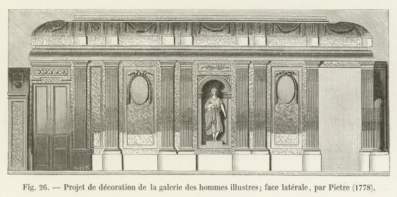 Dekorationsentwurf der Galerie der berühmten Männer, Seitenansicht, von Pietre, 1778 von French School