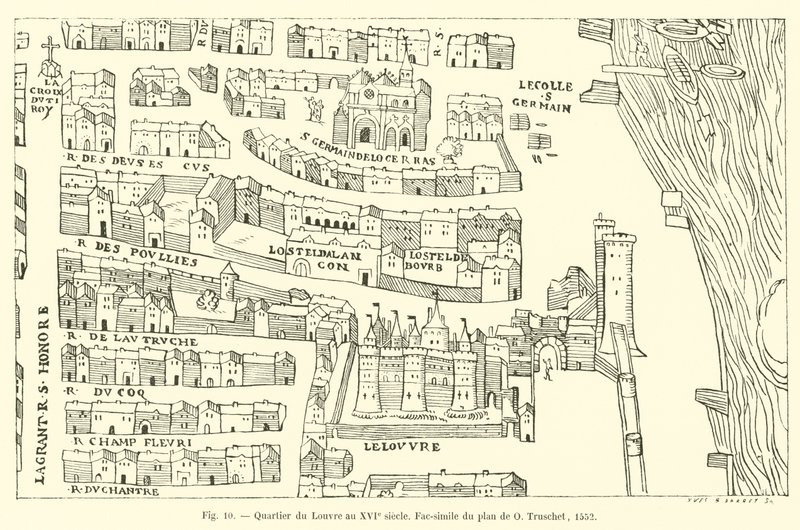 Viertel des Louvre im 16. Jahrhundert, Faksimile des Plans von O. Truschet, 1552 von French School