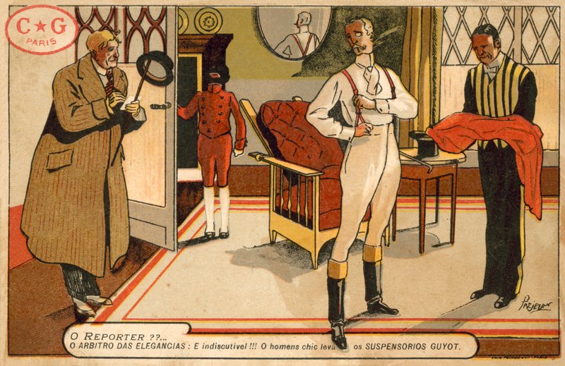 Reporter interviewt einen sich anziehenden Herrn (Chromolitho) von French School