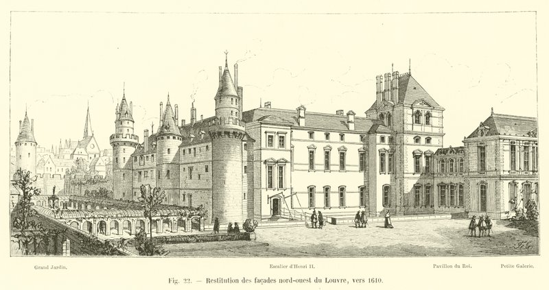 Rekonstruktion der Nordwestfassaden des Louvre, um 1610 von French School