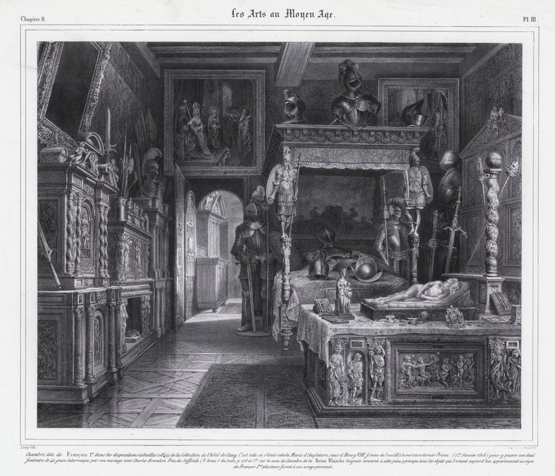 Zimmer im Hotel de Cluny, Paris, wo Maria Tudor ihre Trauerzeit 1515 nach dem Tod ihres Mannes, König Ludwig XII. von Frankreich, verbrachte von French School