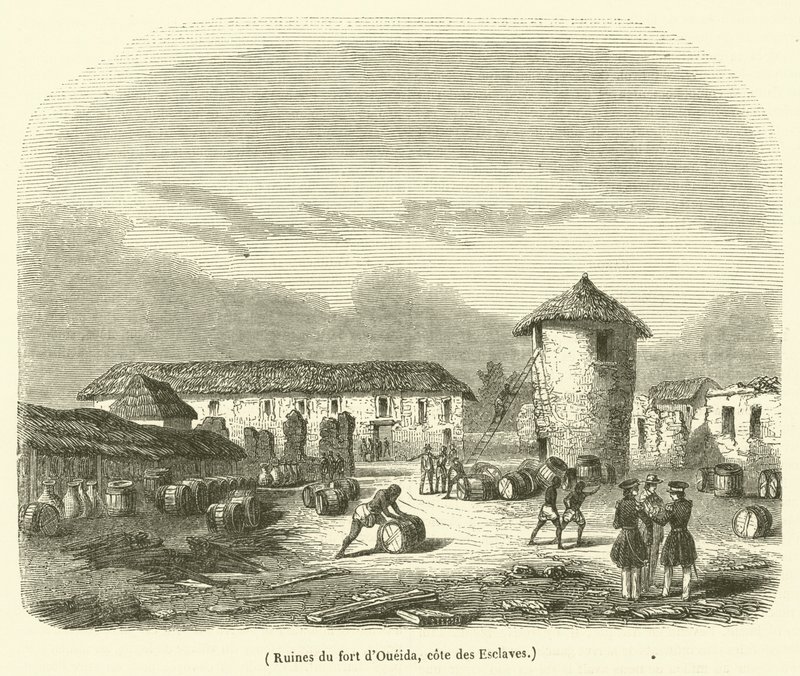Ruinen des Forts von Oueida, Sklavenküste (Gravur) von French School