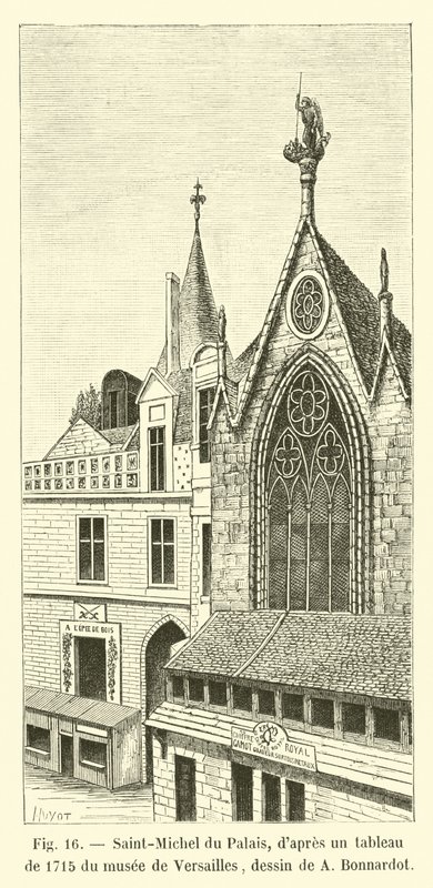 Saint-Michel du Palais, nach einem Gemälde von 1715 aus dem Museum von Versailles, Zeichnung von A. Bonnardot von French School