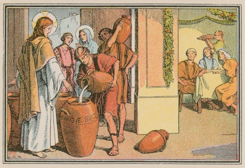 Szene aus dem Leben Jesu (farbige Gravur) von French School