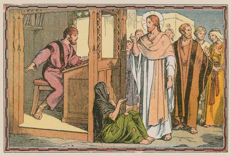 Szene aus dem Leben Jesu (farbige Gravur) von French School