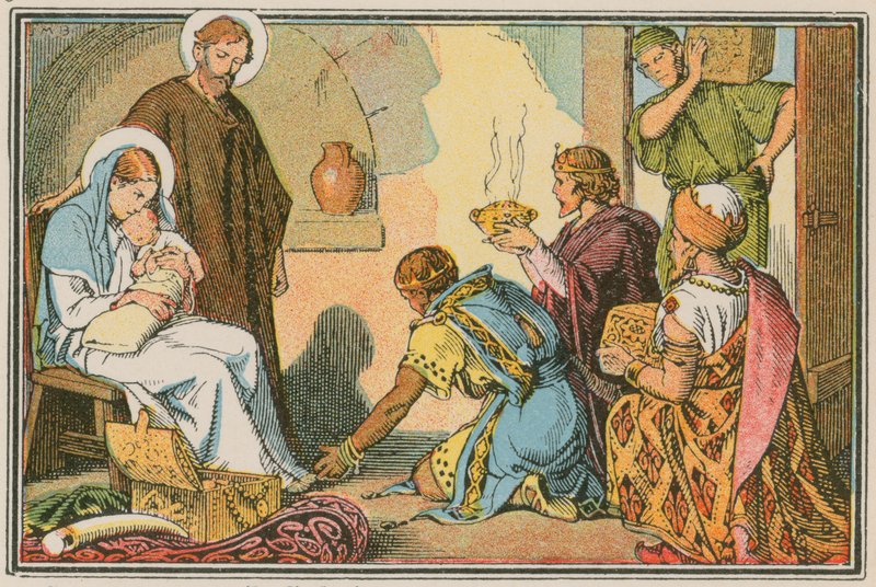 Szene aus dem Leben Jesu (farbige Gravur) von French School