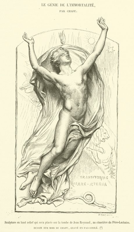 Hochrelief, das auf das Grab von Jean Reynaud auf dem Friedhof Père-Lachaise gesetzt wird von French School