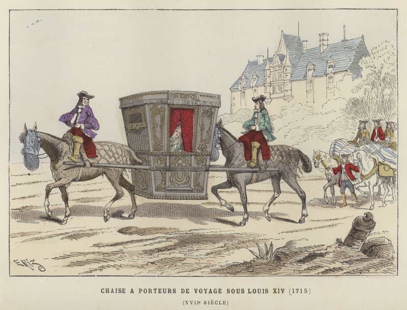 Sänfte von Pferden getragen, Zeit von Ludwig XIV. von Frankreich, 1715 von French School