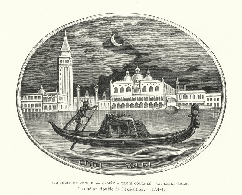 Souvenir von Venedig, Kamee entworfen vom französischen Bildhauer Emile Soldi von French School