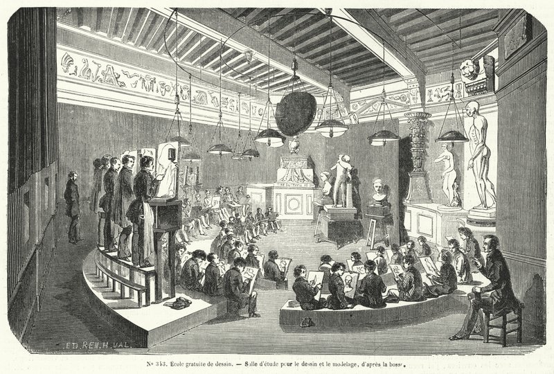 Schüler in einer Klasse einer freien Zeichenschule, Frankreich von French School