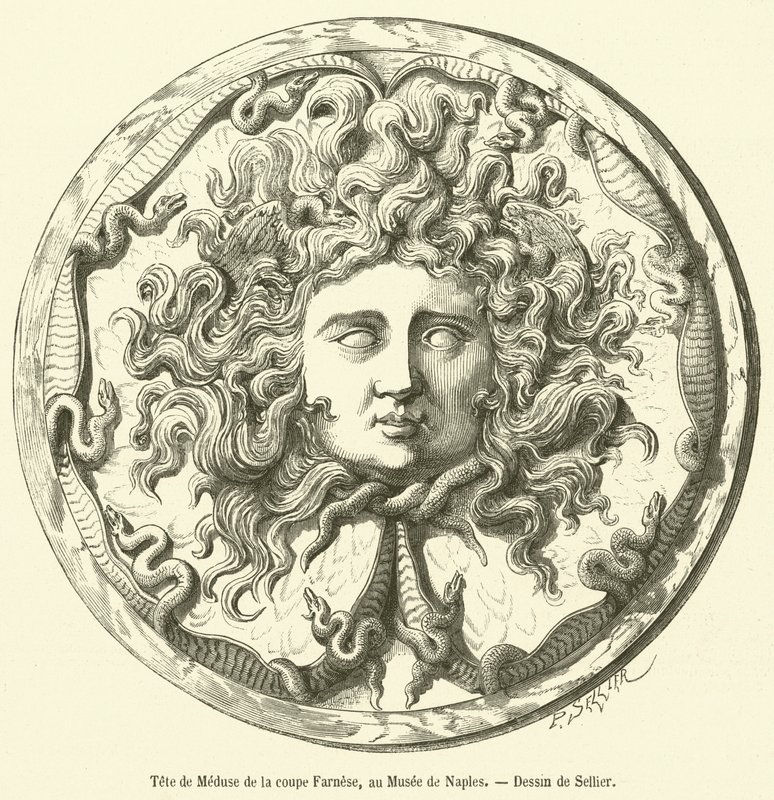 Medusenhaupt der Farnese-Schale, im Museum von Neapel von French School