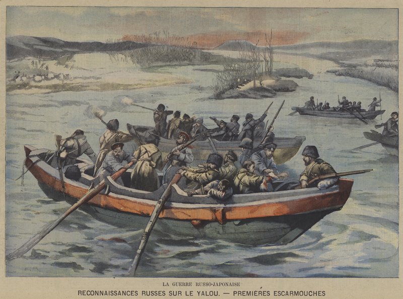 Der Russisch-Japanische Krieg: Erste Scharmützel während der russischen Aufklärung am Fluss Yalu von French School