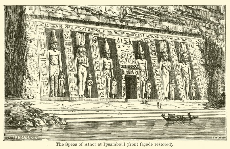 Der Speos von Athor in Ipsamboul, restaurierte Frontfassade von French School