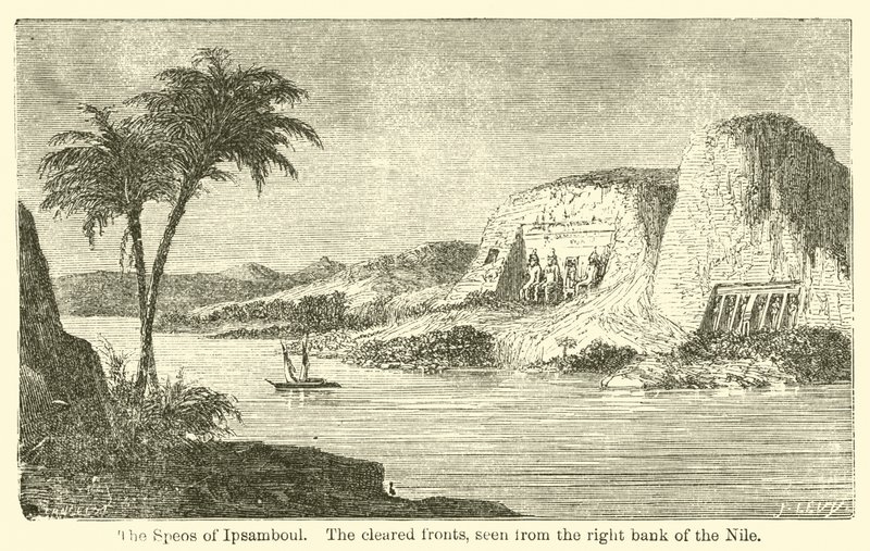 Der Speos von Ipsamboul, die freigelegten Fronten, von der rechten Nilseite gesehen von French School