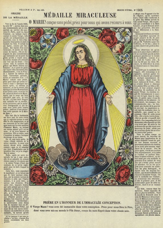 Die Jungfrau Maria und die Wundertätige Medaille (Farblithografie) von French School