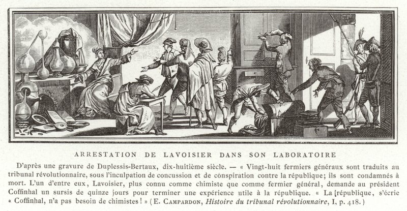 Die Verhaftung von Antoine Lavoisier in seinem Labor, 1794 von French School