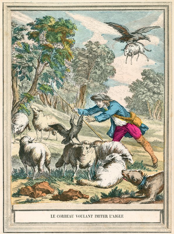 Die Krähe will den Adler nachahmen von French School