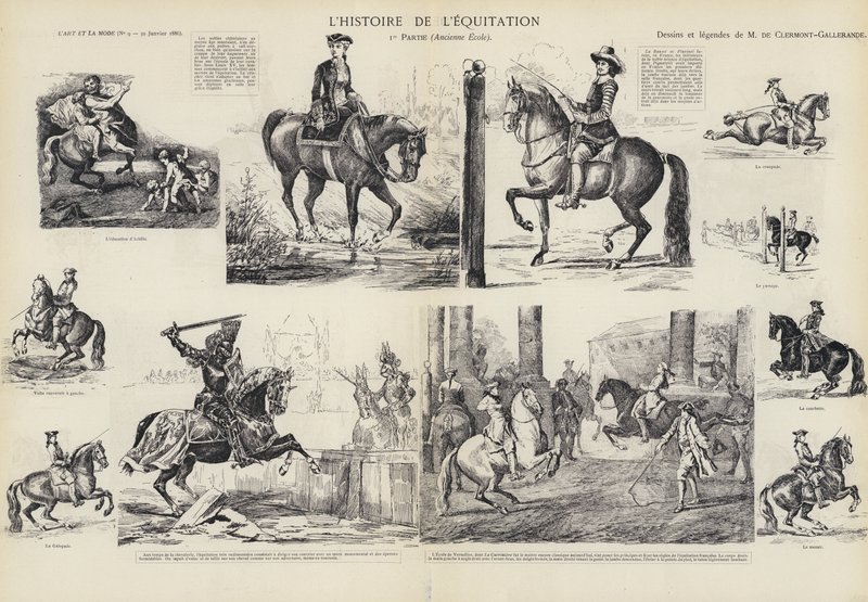 Die Geschichte des Reitens (Lithographie) von French School