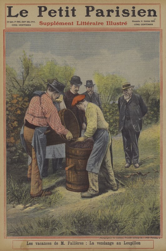 Die Ferien von Präsident Fallières von Frankreich: die Weinlese in seinem Heimatdorf Loupillon von French School