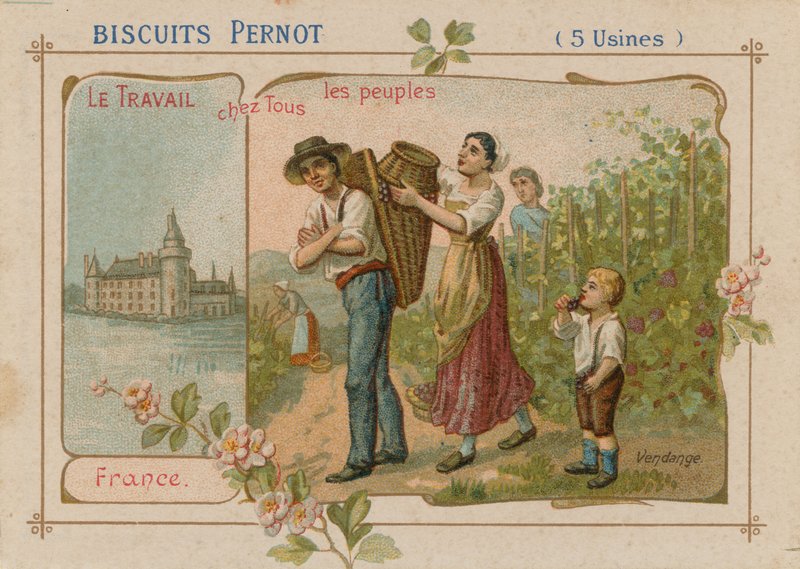 Die Arbeit des Volkes Illustration auf einem Kekslabel von French School