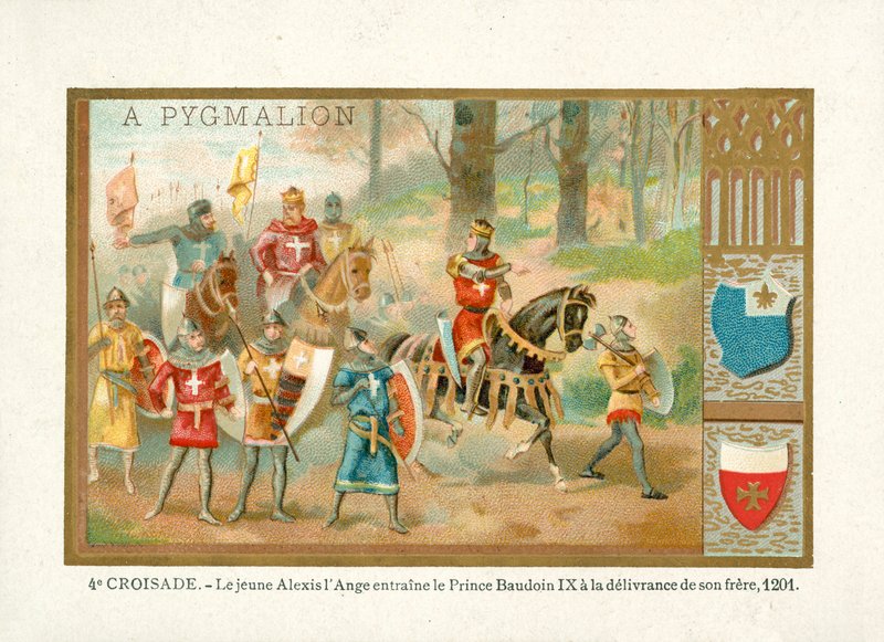 Der junge Alexios IV Angelos bringt Baldwin IX, Graf von Flandern, um seinen Bruder zu befreien, Vierter Kreuzzug von French School