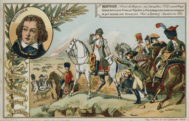 Handelskarte mit einem Bild, das die Schlacht von Wagram darstellt von French School