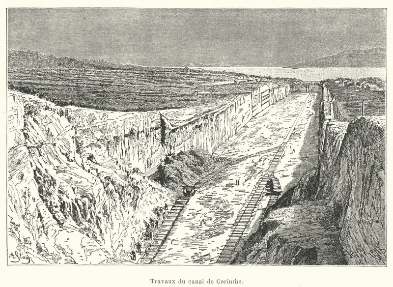 Arbeiten am Korinthkanal (Gravur) von French School