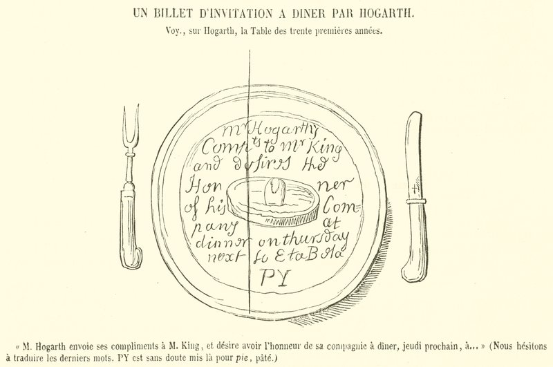 Ein Einladungsschreiben zum Abendessen von Hogarth (Gravur) von French School
