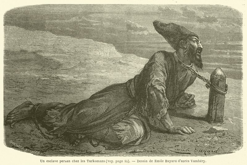 Ein persischer Sklave bei den Turkmenen (Gravur) von French School
