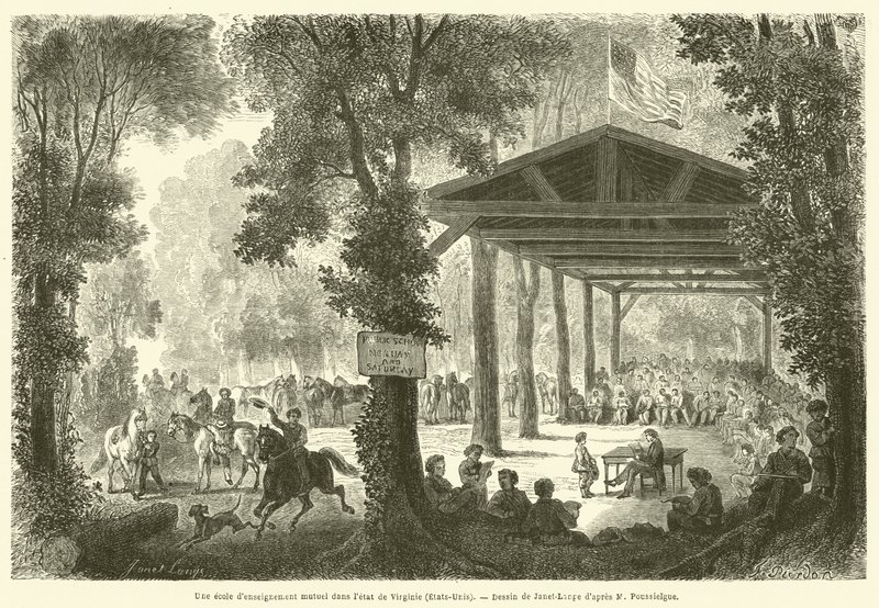 Eine wechselseitige Schule im Staat Virginia (USA) (Gravur) von French School