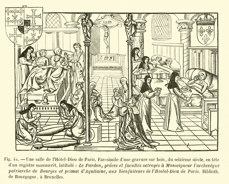 Ein Saal des Hôtel-Dieu von Paris von French School