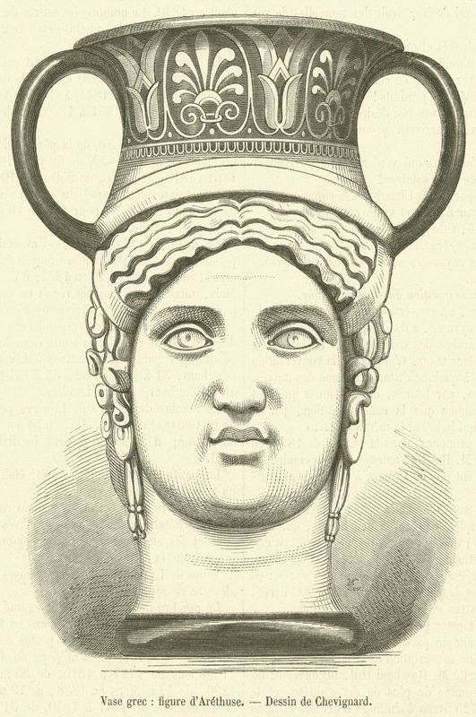 Griechische Vase, Figur von Arethusa (Stich) von French School