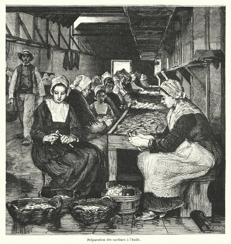 Frauen bereiten Sardinen vor von French School