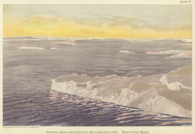 Abend im Treibeis, 22. September 1893 (Aquarellskizze) von Fridtjof Nansen